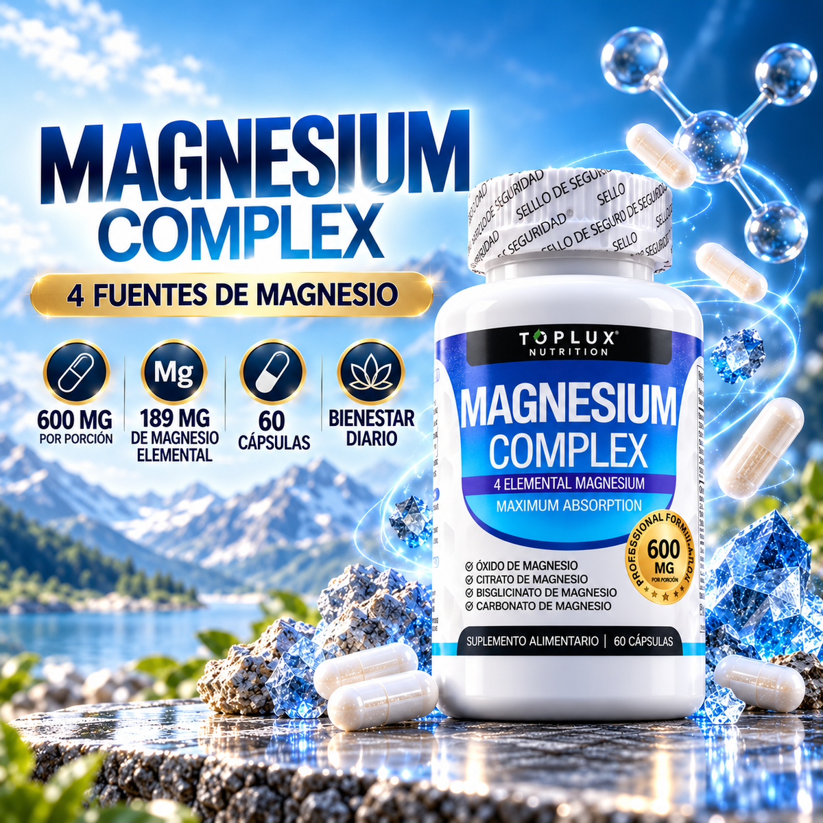 Complejo de Magnesio Toplux | 4 Fuentes de Magnesio