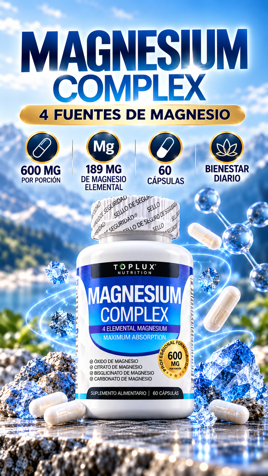 Complejo de Magnesio Toplux | 4 Fuentes de Magnesio